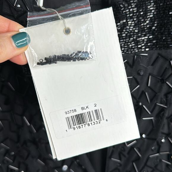 NWT MAC DUGGAL Black Beaded Geometric Embellished Sleeveless A-Line Midi Dress - Picture 10 of 13